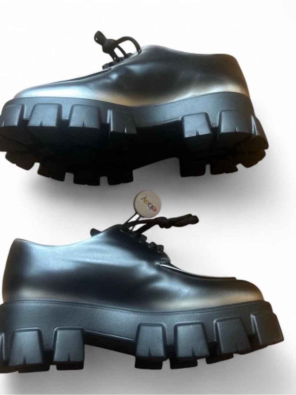 Prada Men's Black Leather Chunky Derby Shoes - Picture 3 of 8